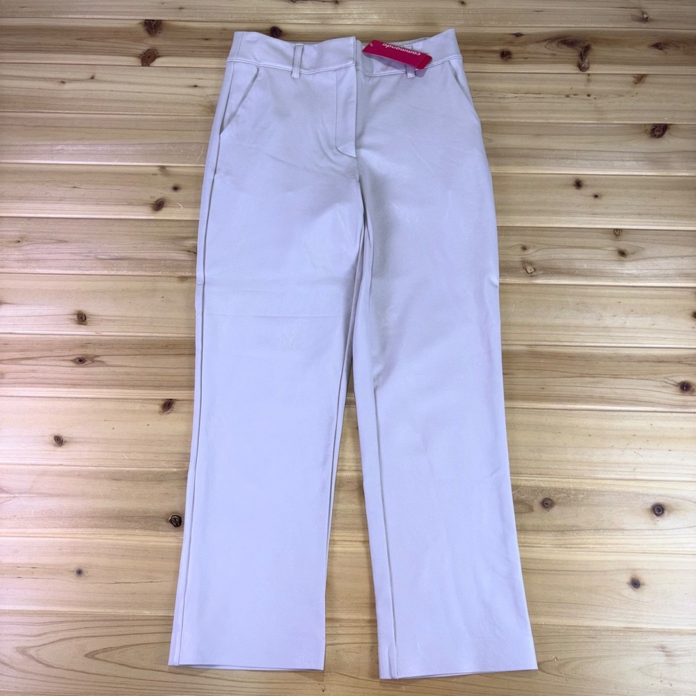 NEW Commando Pants Womens XS Ivory Faux Leather Straight Leg Trouser Pants